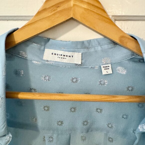 Equipment essential semi-sheer long sleeve metallic fil coupé blouse L - Picture 5 of 14